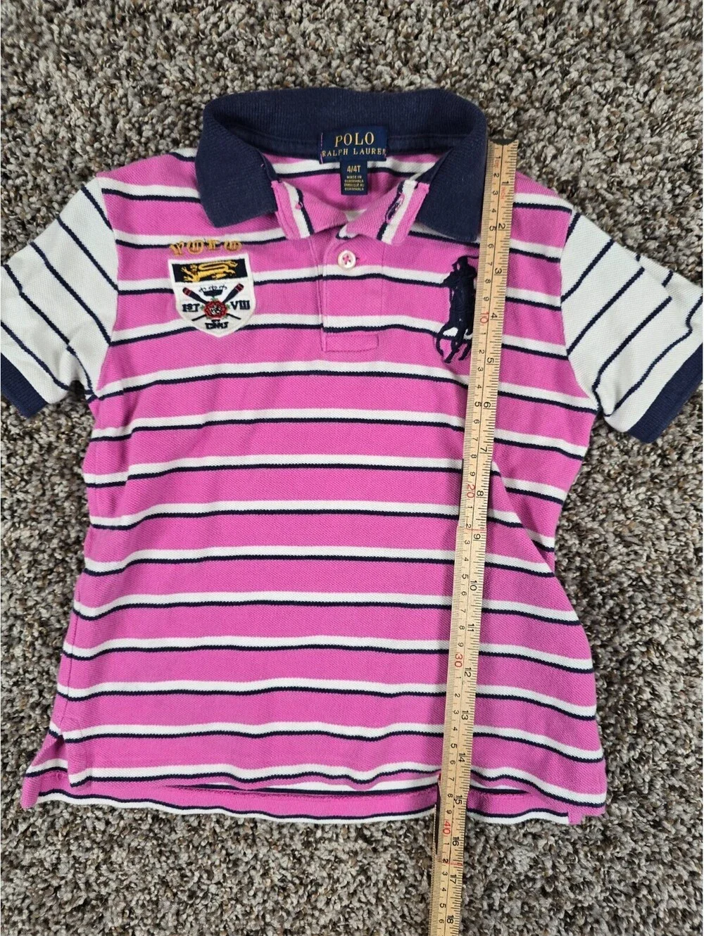 Polo Ralph Lauren Boy’s Sz 4T Big Pony Crest Stripe Polo Shirt Pink & Black